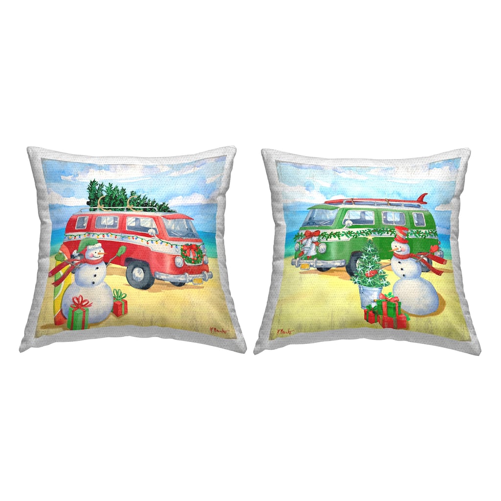 Stupell Coastal Christmas Beach Snowman Printed Outdoor Throw Pillow Design by Paul Brent (Set of 2)