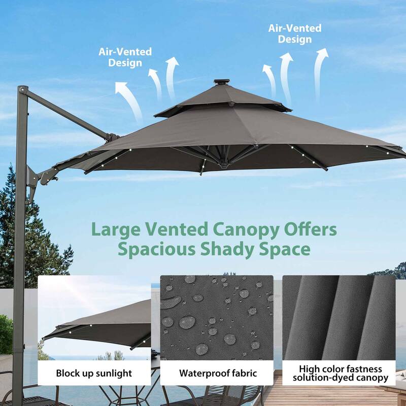 10ft Patio Umbrella Aluminum Offset Outdoor Cantilever Umbrella with 360-degree Rotation, Base Not Included