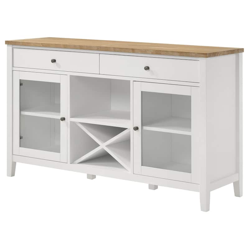 Hoa 59 Inch Dining Sideboard Console Cabinet, 2 Doors, White Brown Wood