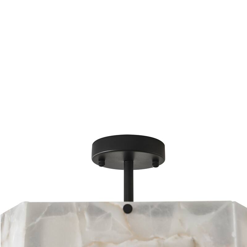 4 - Light Mid - Century Modern Alabaster - Look Octagonal Semi Flush Mount - Matte Black