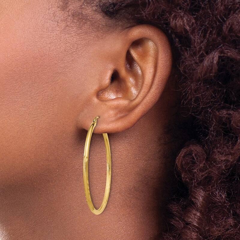 Curata 14k Yellow Gold Satin and Sparkle Cut Round Tube Hoop Earrings - 40x45mm