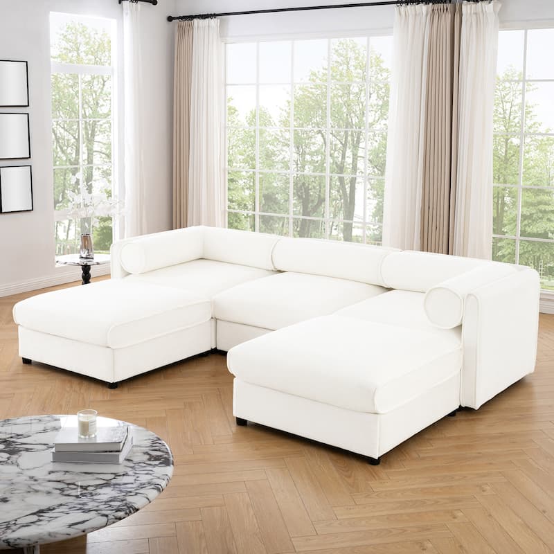Modern 5-Piece U-Shaped Modular Sofa with Storage & 2 Storage Ottoman