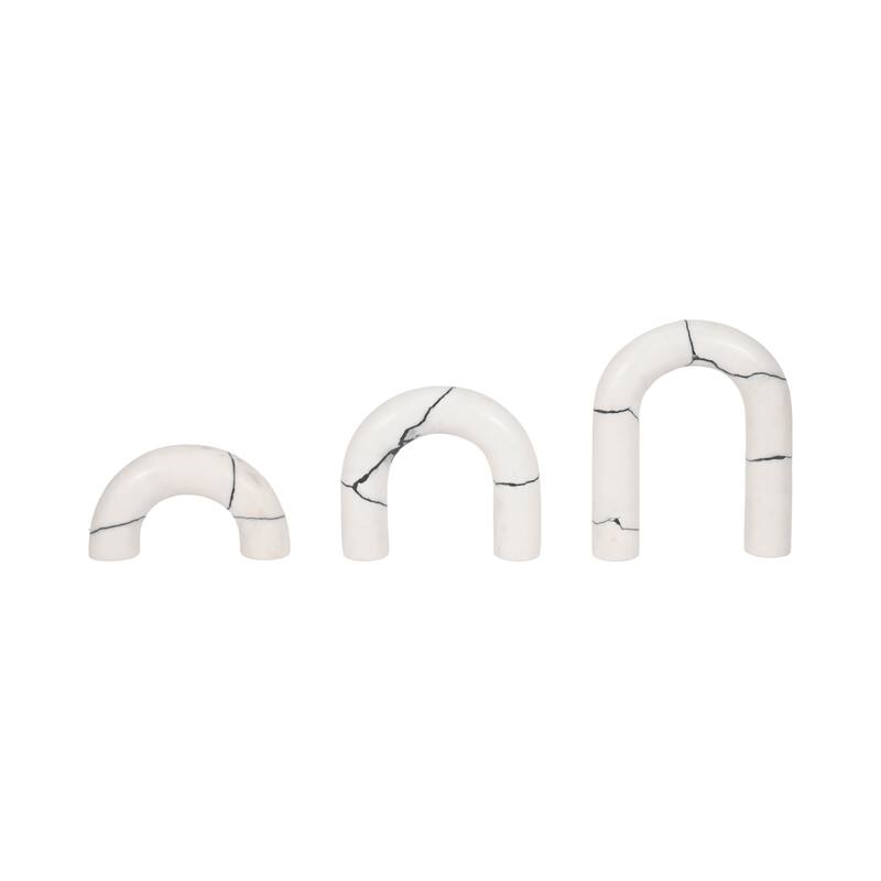 Sagebrook Home 5/7/8" Reaka White Marble Arches, 10"H, Set of 3 - 8" x 2" x 10"