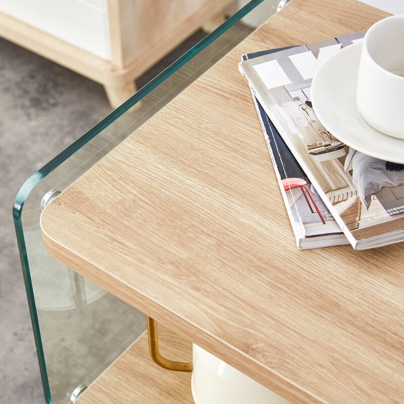 Three Layer Bedside Cabinet, With Tempered Glass On Both Side