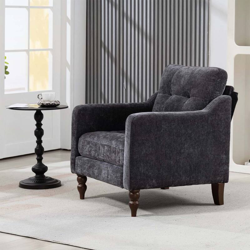 Accent Chair with USB Charging,Ergonomic Backrest,and Retro Wooden Legs