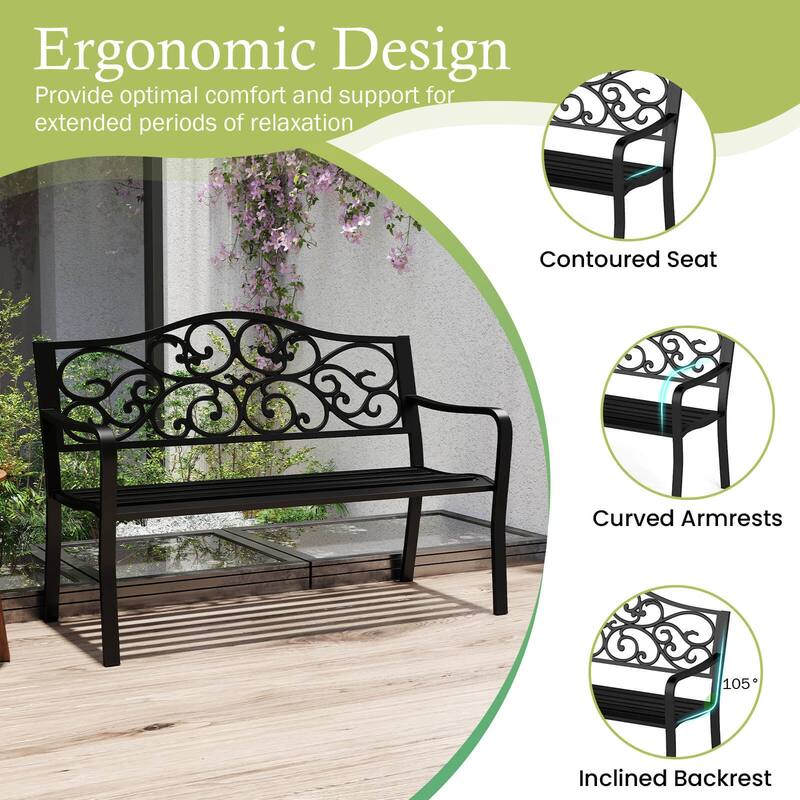 Costway 50" Porch Bench with Ergonomic Backrest & Armrests Floral - See Details