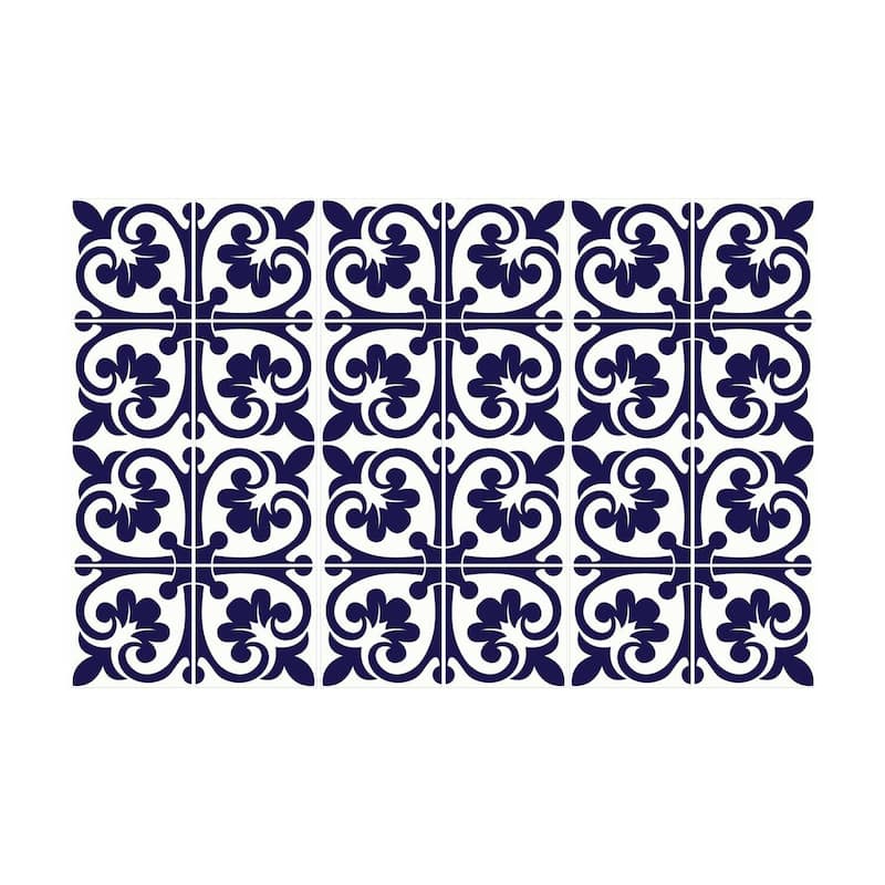 Walplus Betsy Monocromatic Dark Blue Victorian Wall Tile Stickers Peel ...