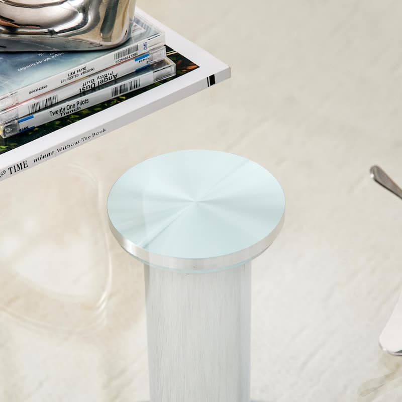Roomfitters 27.5-Inch Round Tempered Glass Coffee Table, Metal Base, Circular Center Table, Modern Minimalist