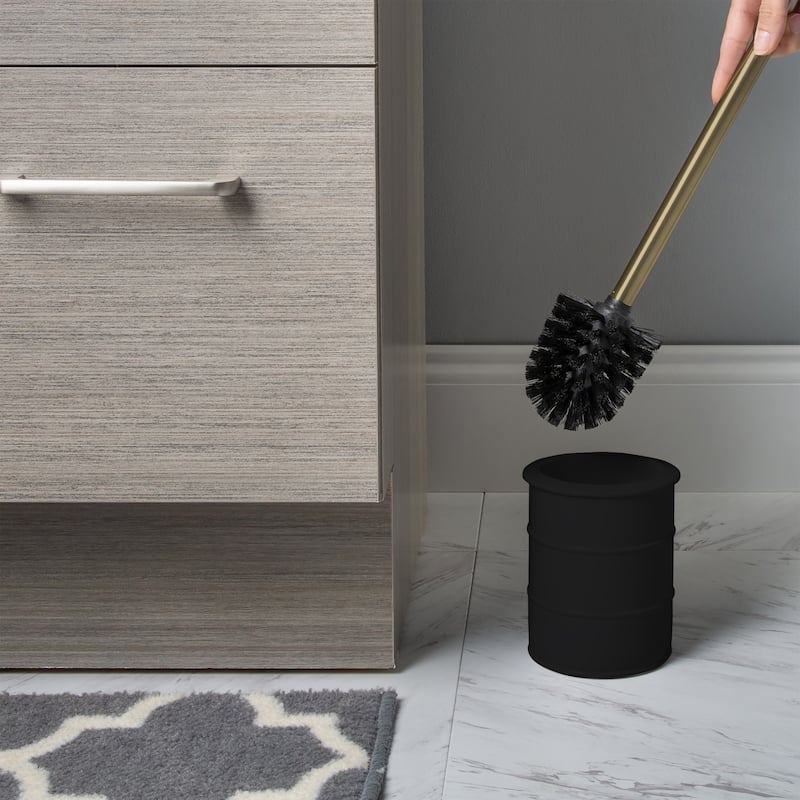 Elle Décor Modern Ridge Design Toilet Brush & Holder in Black