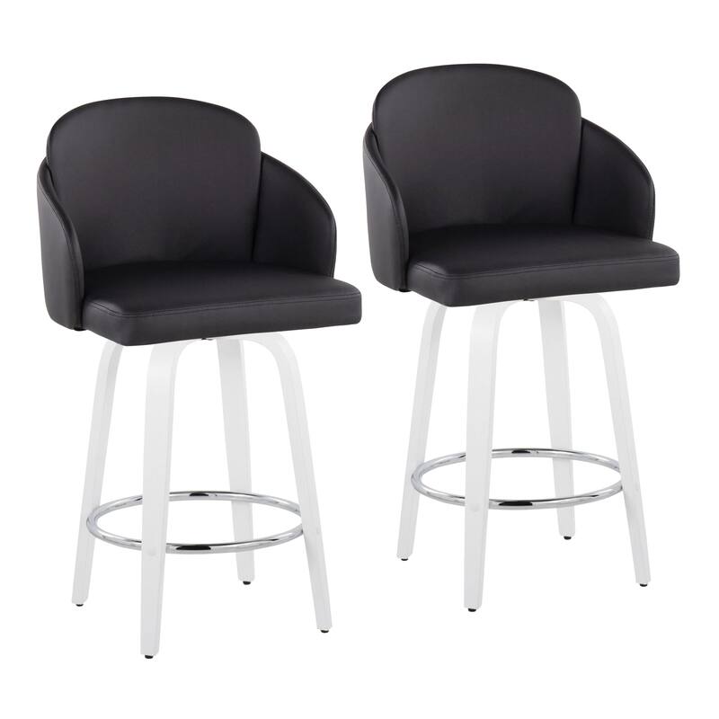 Porch & Den Dahlia 26" Counter Stool with White Bent Wood Legs (Set of 2) - Black Faux Leather