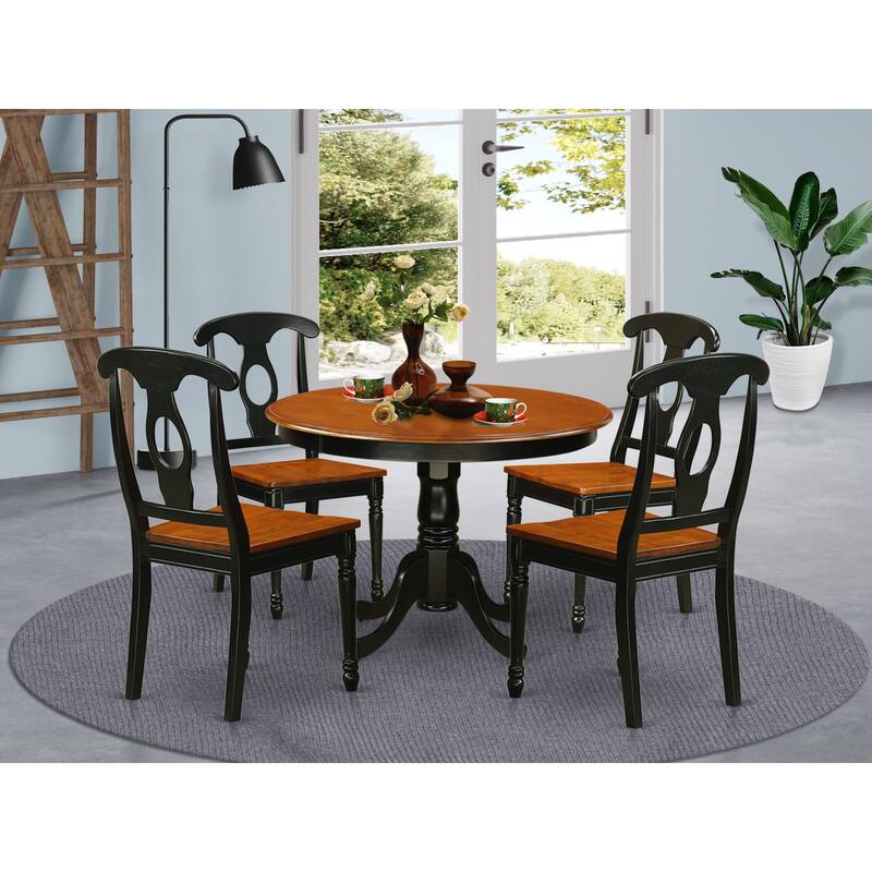 East West Furniture 5 Piece Kitchen Table Set- a Dining Table with Pedestal and 4 Dining Chair(Finish Options)