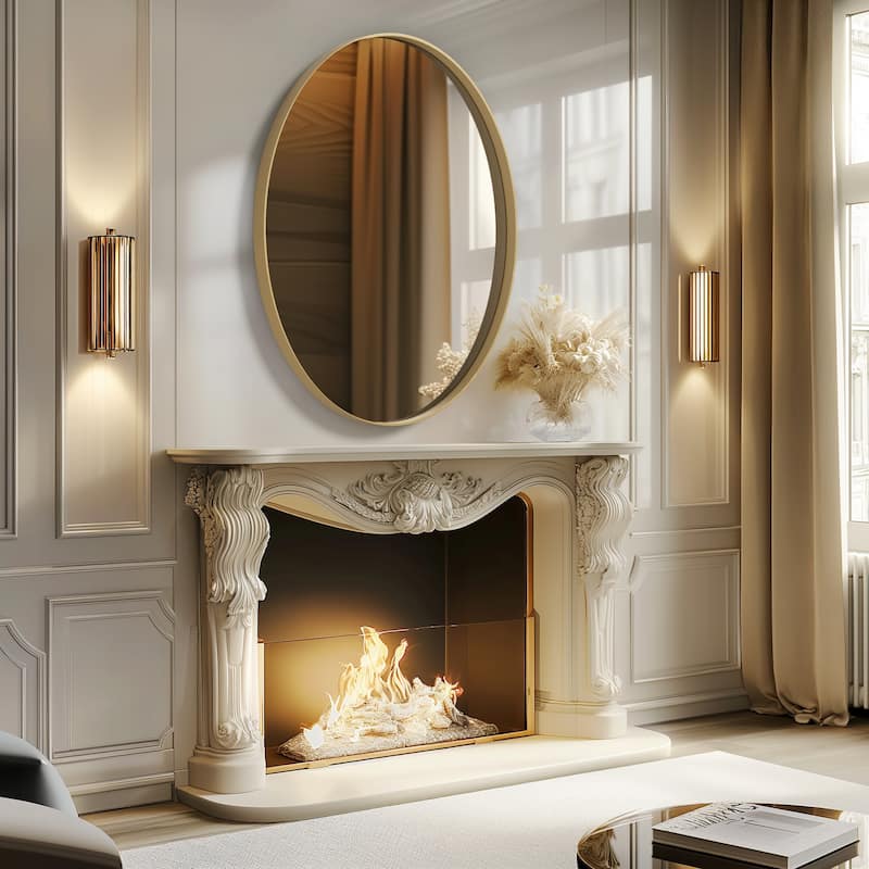 Oval Wall Mirror Brushed Gold Aluminum Framed Vanity Accent Mirror - 22"x30"