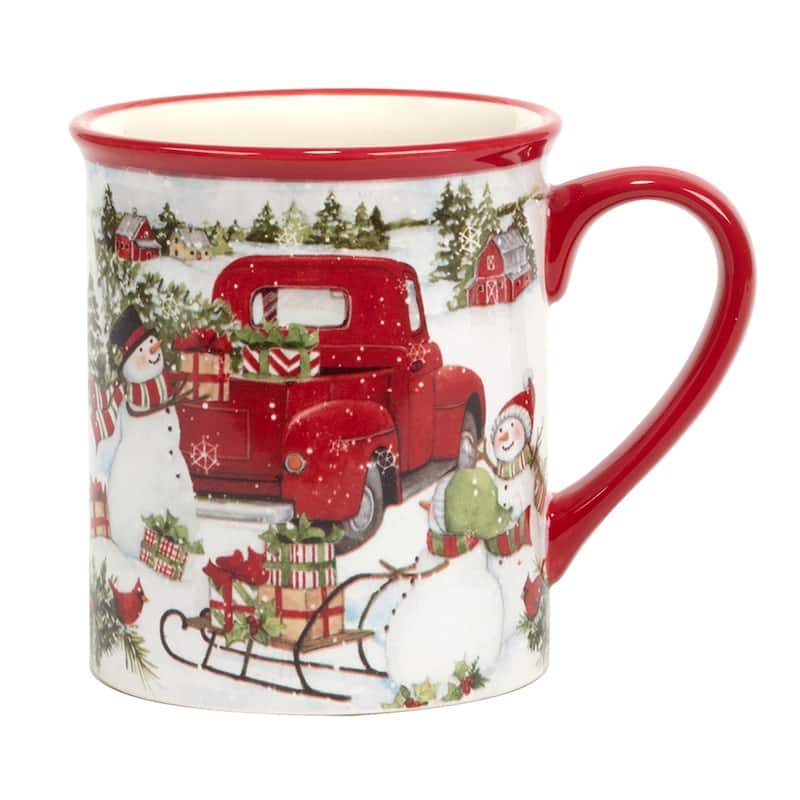 Certified International Red Truck Snowman 16 oz. Mugs, Set of 4