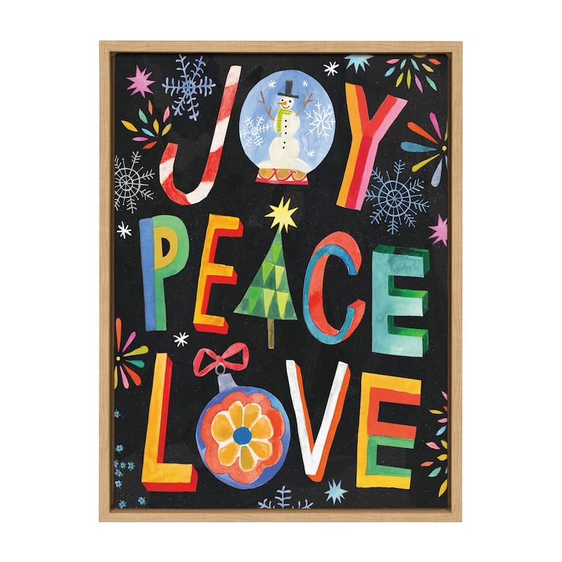 Kate and Laurel Sylvie XMAS Peace Love Framed Canvas by Shannon Snow
