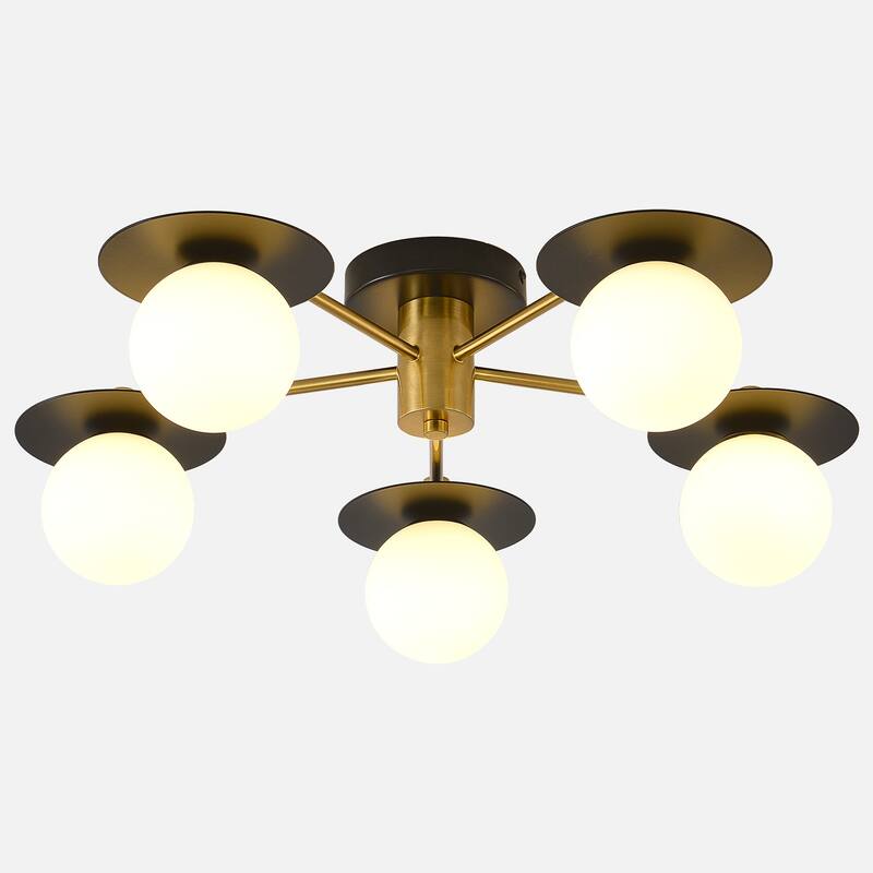 Sputnik Matte Black and Gold 5-Light Semi Flush Mount Light - Matte Black + Gold