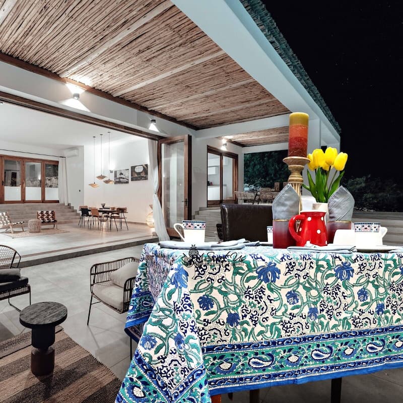 Block Print Cotton Verdant Floral Paisley Tablecloth Collection - 72 x 72 in