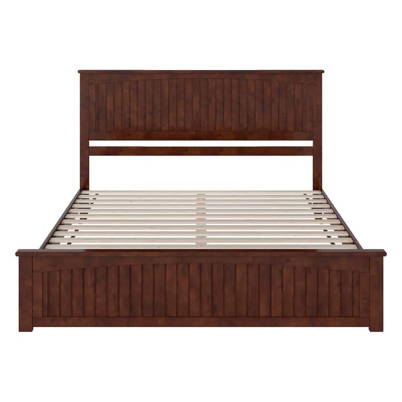 King Size Wood Platform Bed - Low Profile Modern Bed Frame w/ USB Ports & Footboard