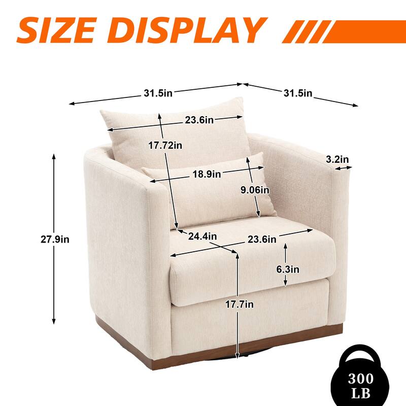 Chenille Upholstered 360 Degree Swivel Round Barrel Chair for Living Room