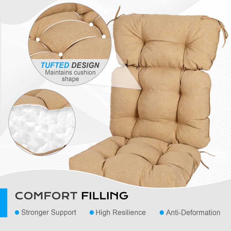 Aoodor Outdoor 45"x 22" x5" Tufted High Back Cushions Patio Replacement Chair Cushion with Ties, Set of 2 - 45" x 22" x 5"