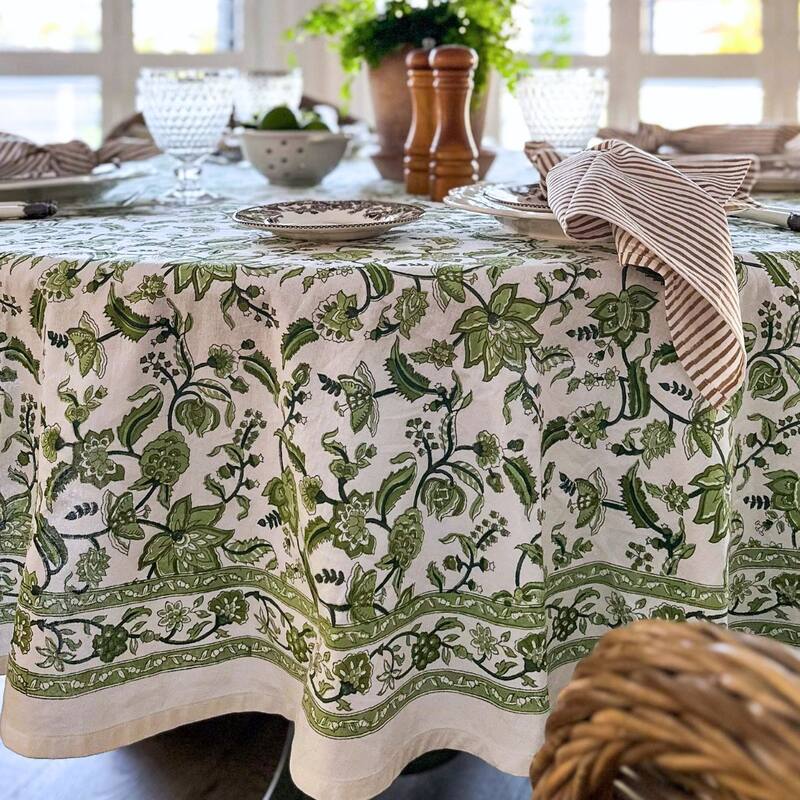 Green Chintz Round Tablecloth