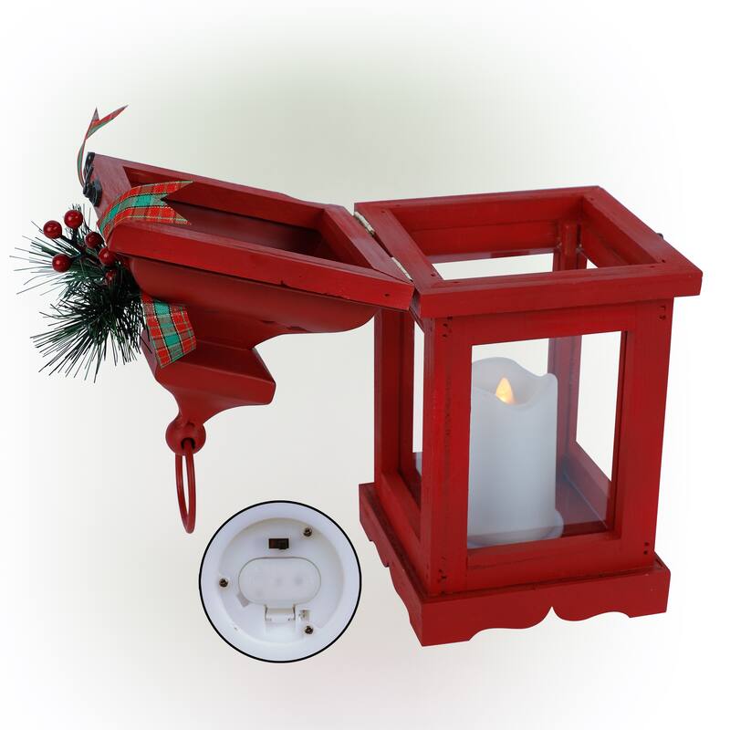 Alpine Corporation Metal and Glass Lantern with Warm LED Light Faux Candle