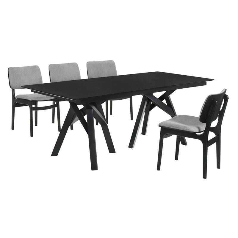 Modern 5 Piece Dining Set - Black Table & Gray Chairs - Contemporary Cool Design