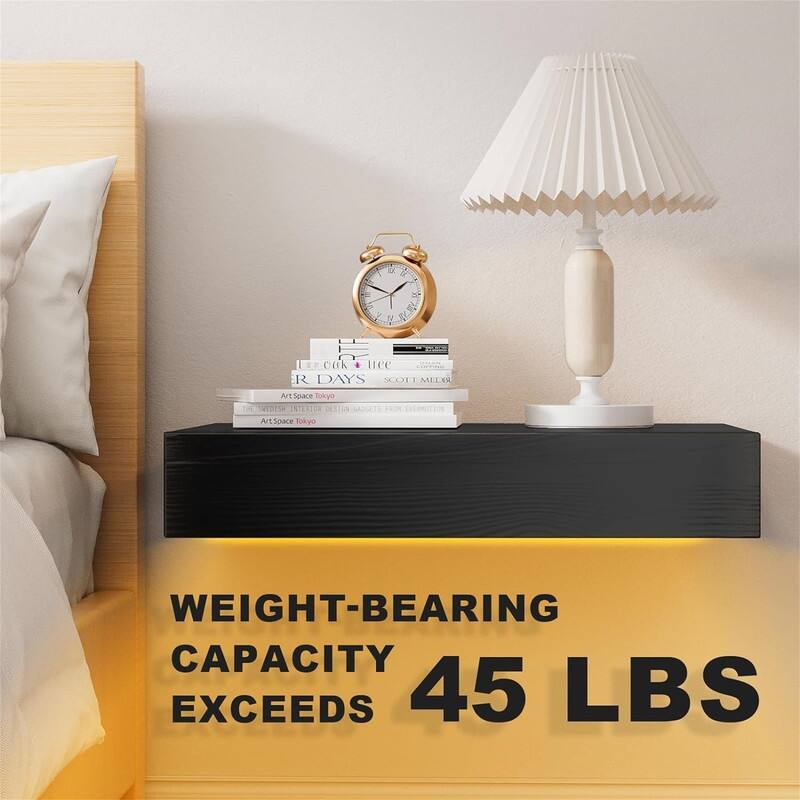 2 Packs Rustic Wood Floating Shelf with Drawer - 10.8"D x 16.7"W x 3"H