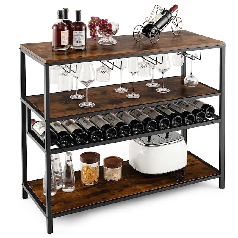 Costway Rustic Wine Rack Table 13 Bottles Wine Bar Cabinet - See Details - Rustic Brown - See Details