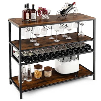 Costway Rustic Wine Rack Table 13 Bottles Wine Bar Cabinet - See Details