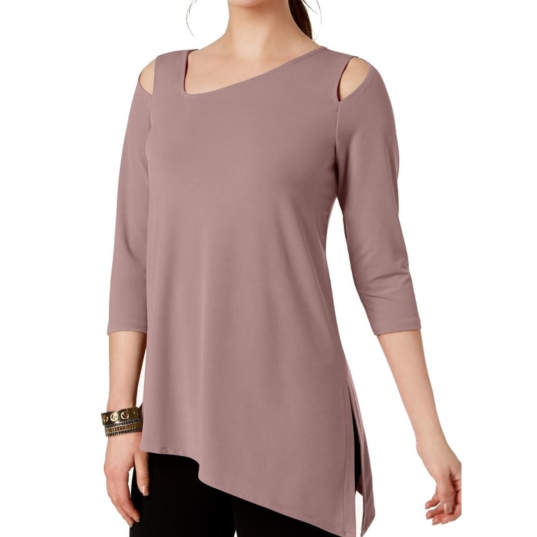 INC Women's Blouse Purple Size XL Asymmetrical Cutout Cold Shoulder