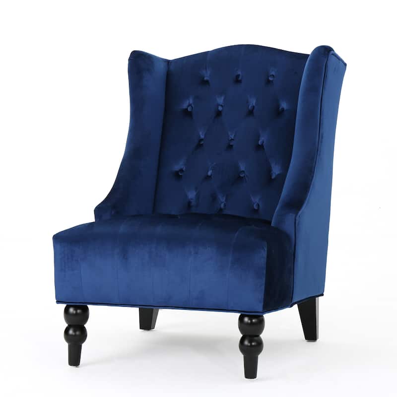 Contemporary Design Upholstered Wingback Chair, Hi-back Club Chair with Wood Legs