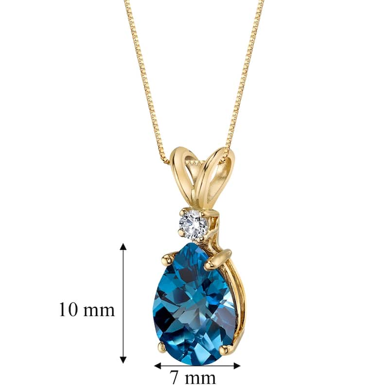 Oravo 14k Yellow Gold 2.00 ct Pear Shape London Blue Topaz Diamond Pendant