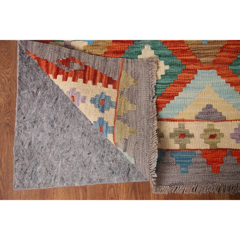 Hand Woven Oriental 100% Wool Carpet Southwestern Geometric Oranges & Rust Kilim Area Rug - 9' 11'' X 6' 10''