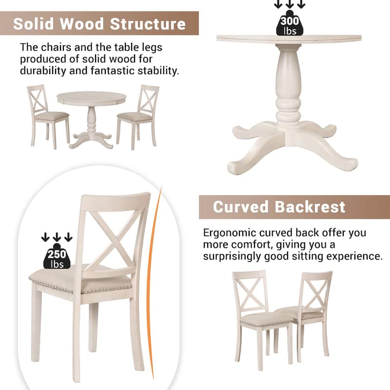5 Piece Wood Dining Table Set, Kitchen Dining Table Set with Extendable Round Dining Table and 4 Chairs with Backrest