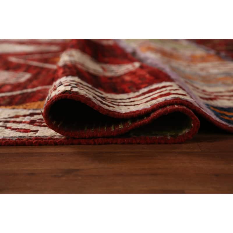 Red Geometric Moroccan Area Rug Hand-Knotted Wool Carpet - 6'10" x 9'9"