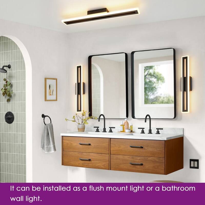 23.6 in. 1-Light Matte Black Linear Rectangular Strip Color Changing Integrated LED Bathroom Vanity Light