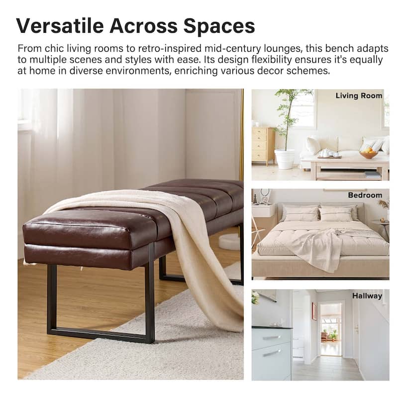 Laurens Modern 52.5'' Channel Tufted Bench with Mental Legs by HULALA HOME