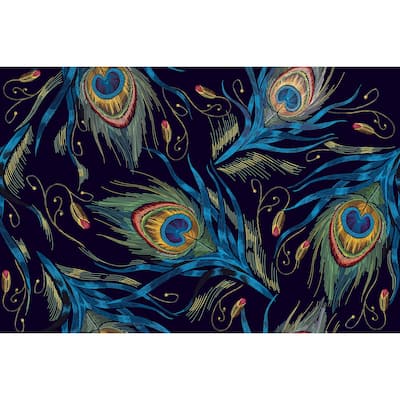 Embroidery Peacock Feathers, Removable Wallpaper - 10'ft H x 24''inch W