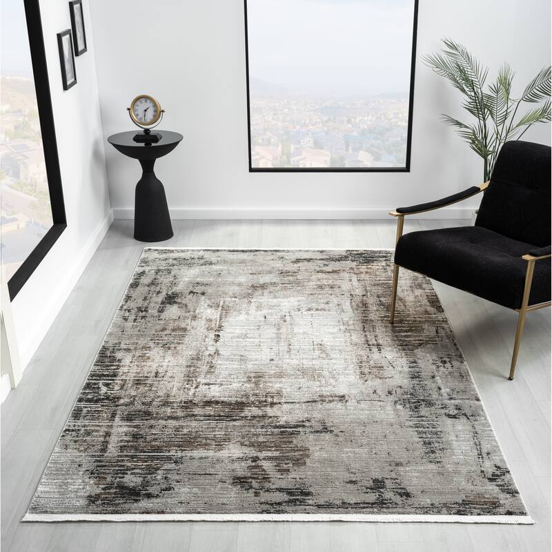 Obsession Collection Light Grey Abstract Area Rug