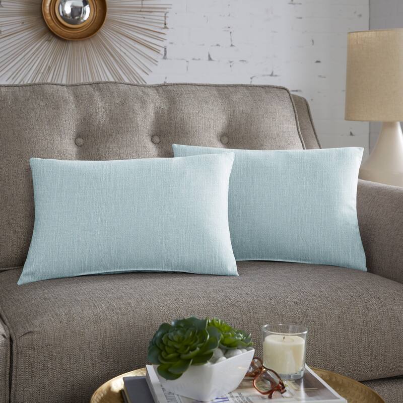 Sorra Home Linen Texture Pillows (Set of 2) - 12 in H x 18 in W x 6 in D - Light blue