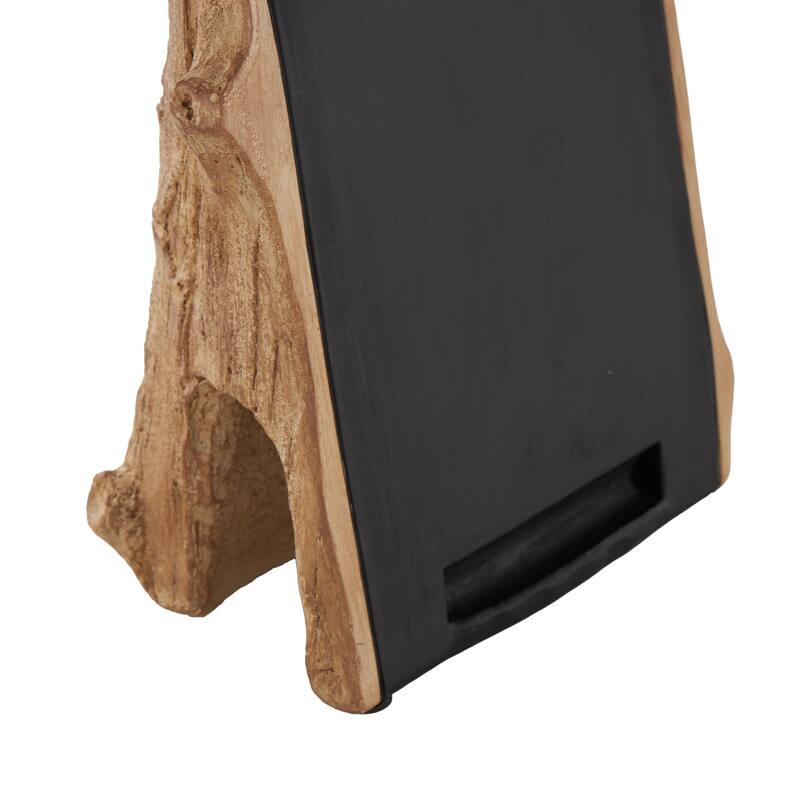 Black Polystone Chalkboard Cow Decorative Sign with Brown Tree Trunk Frame