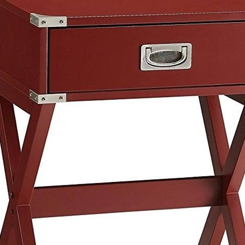 HomeRoots 24" Red Wood Cross Legs End Table With Drawer - 18" W x 16" D x 24" H