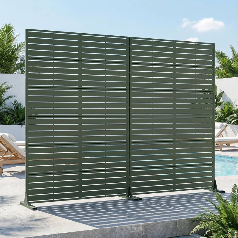 Outdoor Privacy Screen with Stand for Patio Garden Metal Fence Set of 2