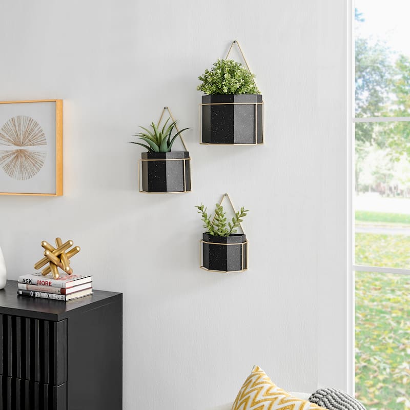 Danya B. Geometric White and Gold Wall Planters Set of 3