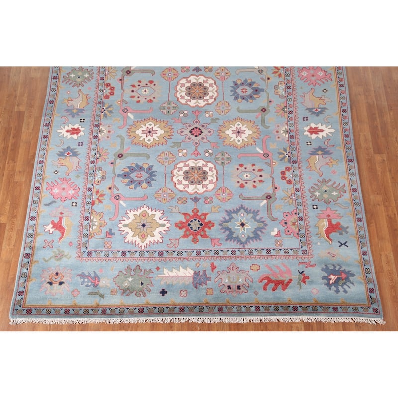 Light Blue Oushak Area Rug Hand-Knotted Oriental Wool Carpet - 8'3"x 9'10"