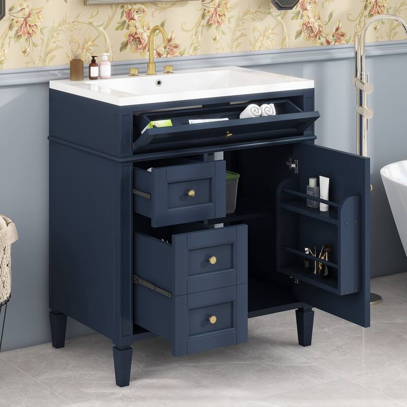 30''/36'' Bathroom Vanity with Top Sink, Modern Bathroom Storage Cabinet with 2 Drawers, a Tip-out Drawer & Adjustable Shelf