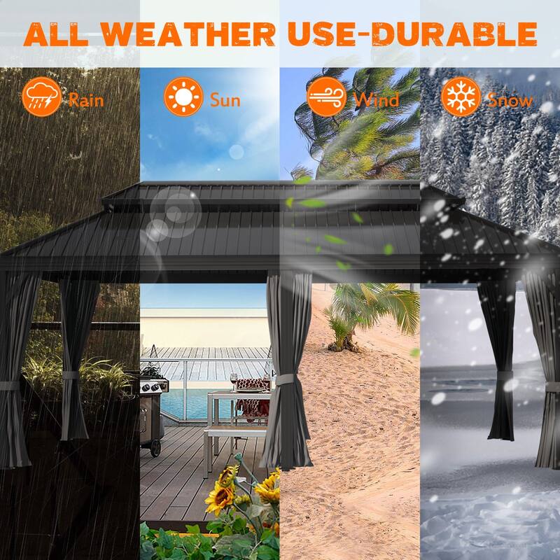 VEIKOUS Aluminum Double Hardtop Gazebo Pergola for Patio, Lawn, and Garden with Removable Curtains and Netting