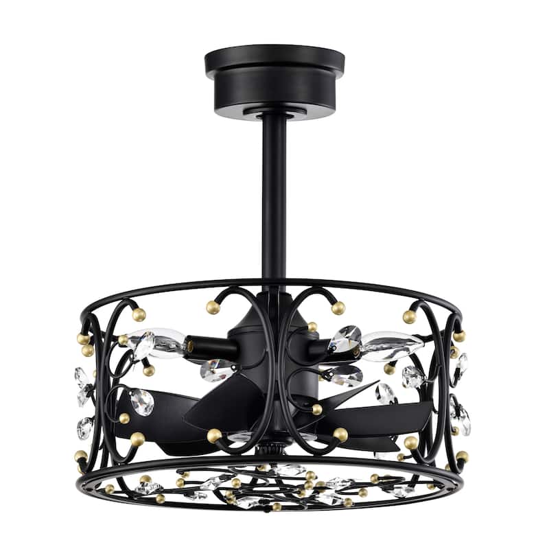 Albina 16 Inch Matte Black and Gold Crystal Fandelier - N/A