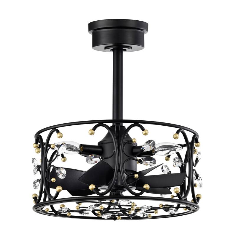 Matte Black and Gold 16 Inch Crystal Fandelier