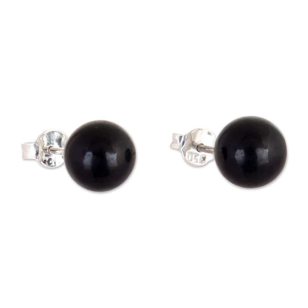 Novica Handmade Enigmatic Obsidian Stud Earrings